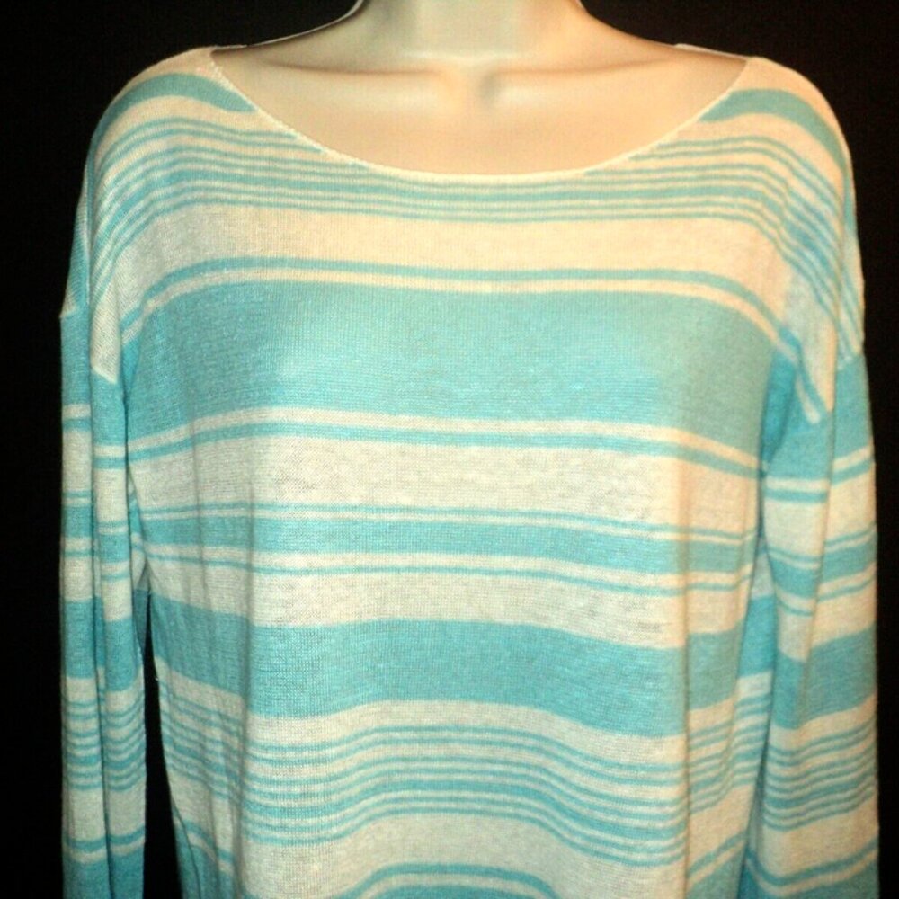 Lilly Pulitzer Women's Size S-M Lightweight Sweater Linen Alana Teal, White - Picture 2 of 7
